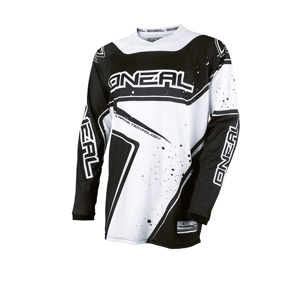 O' Neal Element Racewear Jersey nero bianco MX MTB DH maglia Motocross Offroad, 0028-10