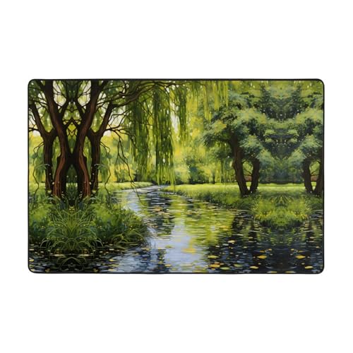 WZYWHJ Tappeto antiscivolo con stampa di alberi di salice di The Pond, 183 x 122 cm, per soggiorno, ufficio, tavolino da caffè, letto, balcone
