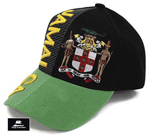 High End Hats “Nations of North America Hat Collection” 3D Embroidered Adjustable Baseball Cap, Jamaica with Coat of Arms, Black - Image 4