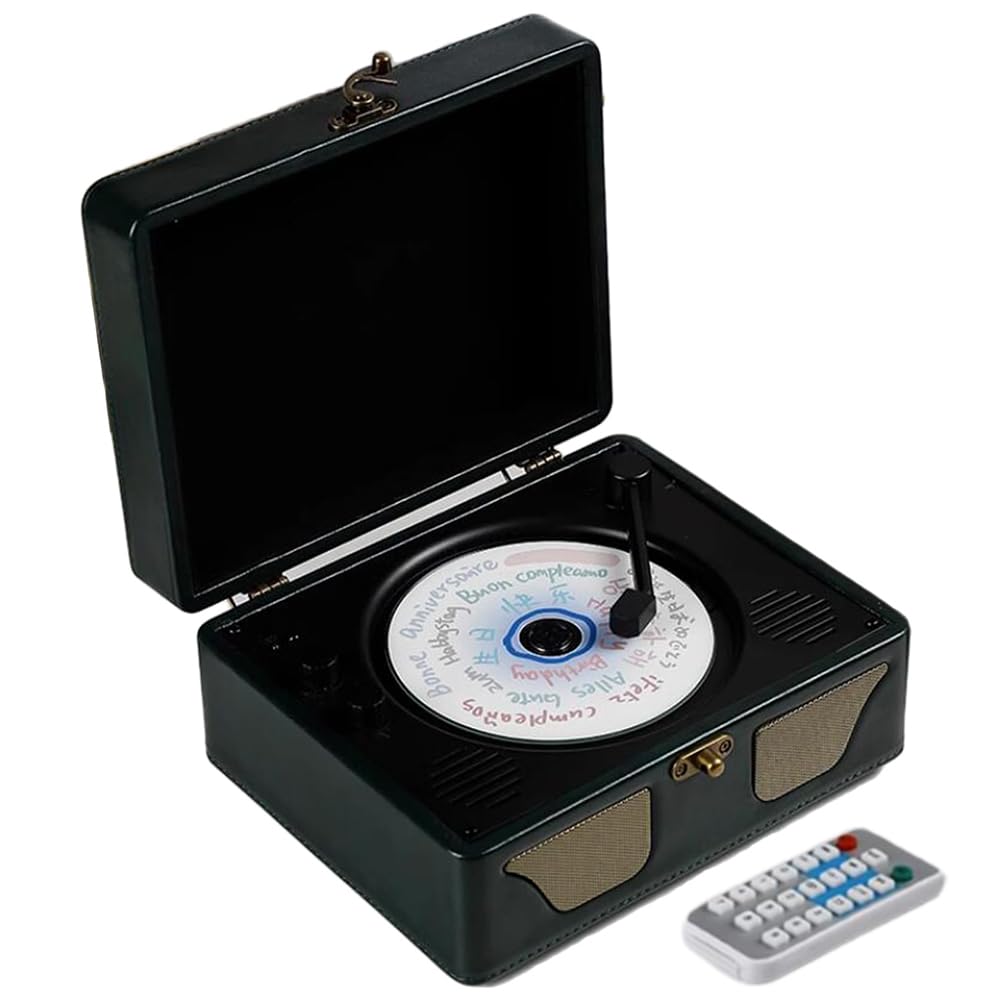 QUTBAG Lettore CD da Tavolo Portatile, Lettore Musicale CD retrò con Doppio Altoparlante Stereo, Ingresso AUX Jack da 3,5 mm, Custodia in Legno in Pelle Delicata per Anziani, Adulti, Bambini B