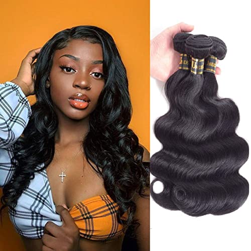 Body Wave Bundles Human Hair,UNEED Hair (18 20 22,300g) 10A Brazilian Virgin Body Wave Hair Bundles,Unprocessed Virgin Hair Bundle Deals,Natural Color