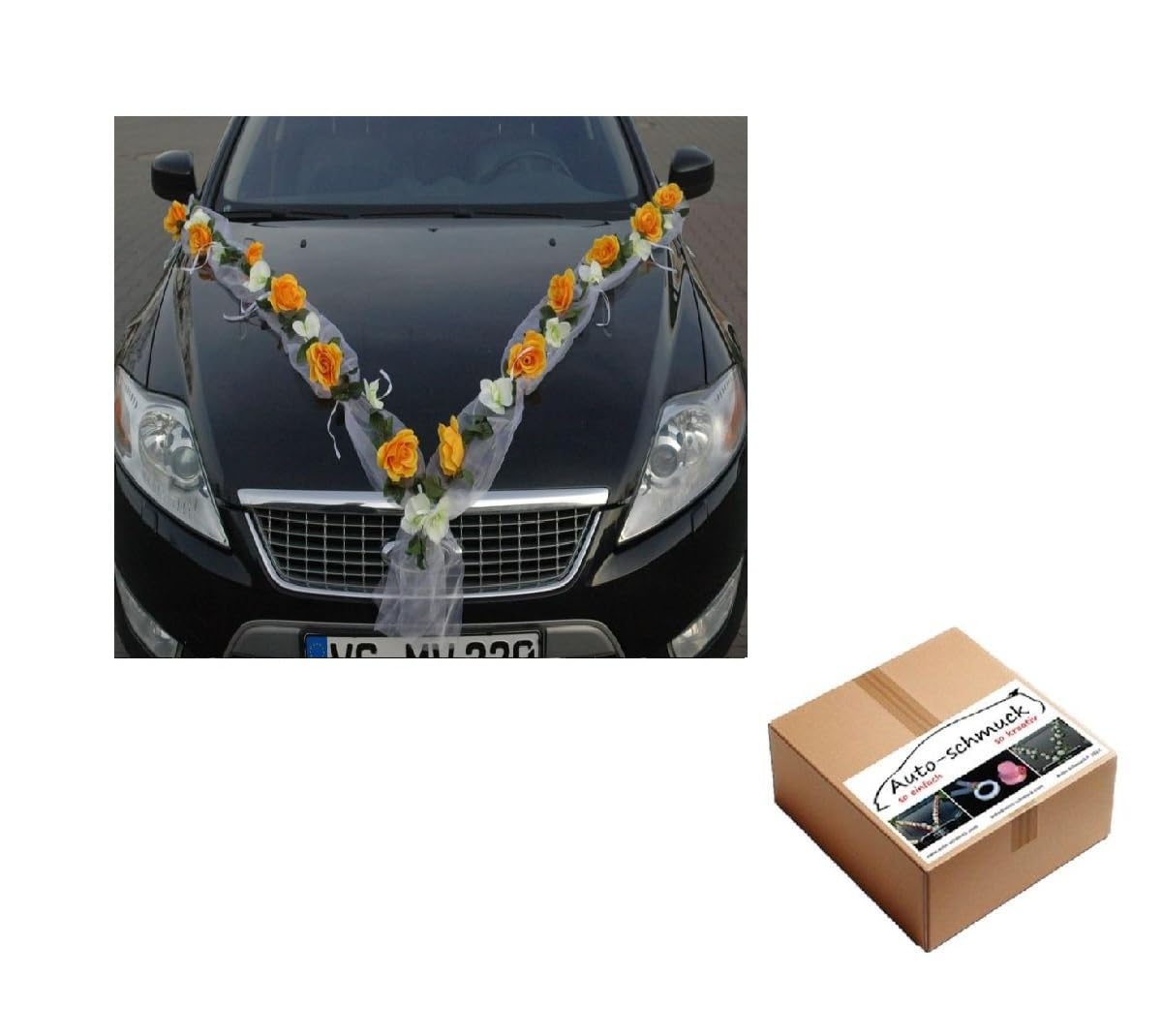 Autoschmuck Guirlande de roses pour voiture, Décoration de mariage Rose Orchidee Gelb/Weiß
