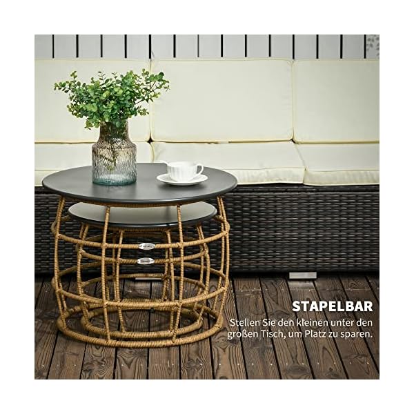 Outsunny Beistelltisch-Set Rattan Sand Boho-Stil