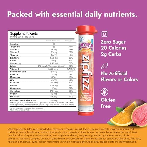 Miniatura 2 de Zipfizz Bebida energética diaria en polvo, guayaba naranja pasión, paquete de 20  Energía sostenida 3 en 1, hidratación rápida y vitaminas