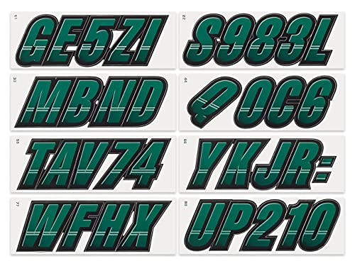 Image of STIFFIE Techtron Racing Green /Black 3 inch Boat & PWC Registration Decals • Numbers Letters Stickers