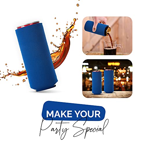 Image of Slim Can Cooler Sleeve 12 Pack - Blank Neoprene Insulated Can Coolers for 12 oz Skinny Beer & Soda Cans - Sublimation Ready Drink Sleeves for Heat Press, Custom Printing & Party Favors (Royal Blue)