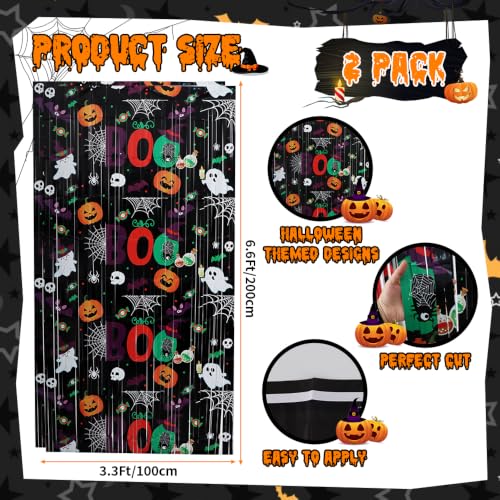 Image of TONIFUL 2Pcs Halloween Boo Metallic Tinsel Foil Fringe Curtains Streamers