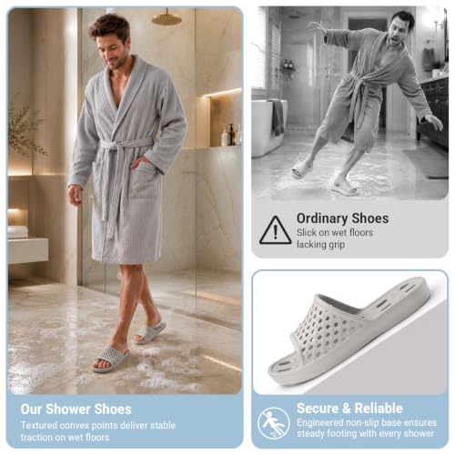 Image of Aoowoll Mens Shower Shoes With Holes Dry Quickly Bath Slippers Womens Non Slip Indoor Home Bedroom Pool Spa Guest College Dorm