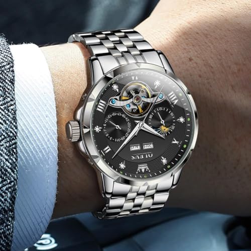 Image of OLEVS Mens Automatic Watches Self Winding Mechanical Luxury Dress Stainless Steel Waterproof Wrist Watches for Men