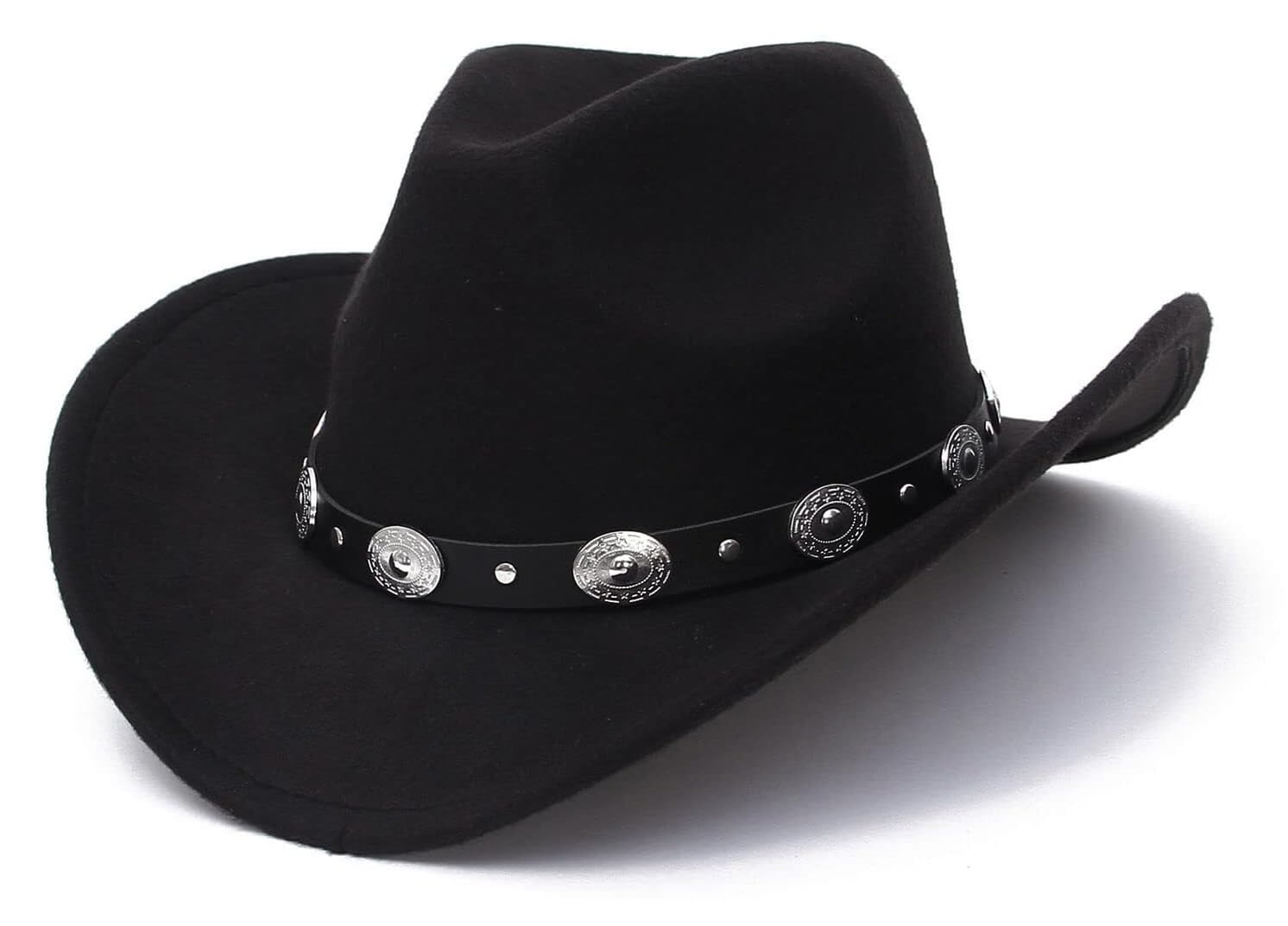 Sombrero de vaquero negro para mujeres y hombres, estilo occidental, ala ancha, fieltro, sombrero Fedora Panamá con hebilla de cinturón desmontable
