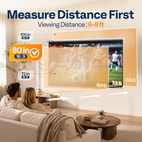 Image of VIVOHOME 80 Inch 16:9 Pull Down Projector Screen, White | Manual Retractable 4K Projection Screen for Home Theater, Roll Up ALR Movie Screen for Ceiling and Wall Mount
