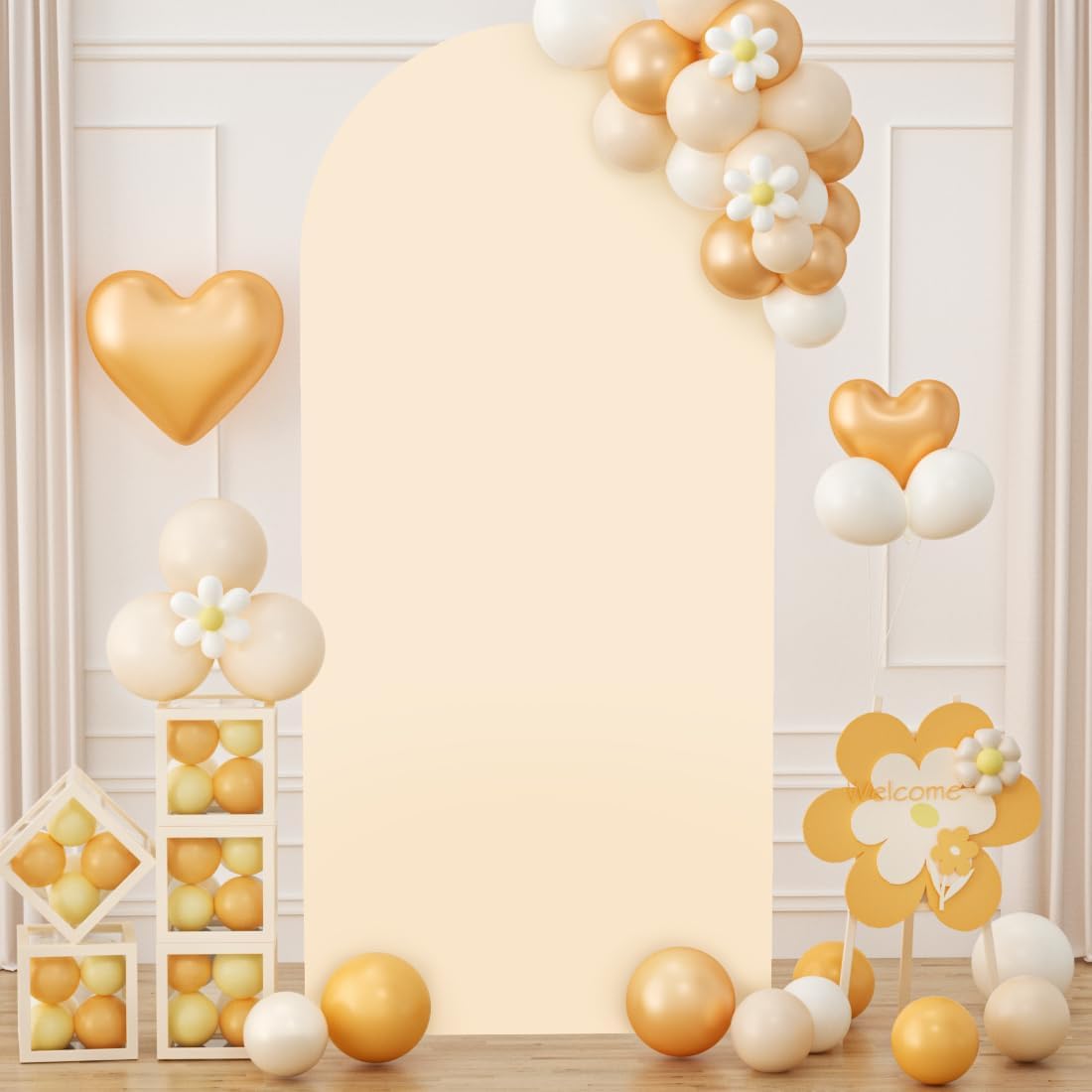 Balloon Arch Cover - Beige 4ft Chiara Arch Stand Backdrop - 2-Sided Stretchy Spandex for Wedding, Gender Reveal, Birthday Party Decor