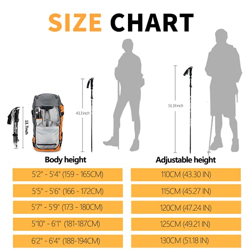 image for Kiaitre Tri-fold Walking Trekking Poles - 2 Pack Collapsible Hiking Po
