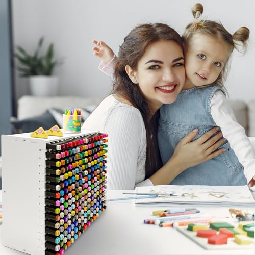 Image of Art Marker Organizer Rack for 240 Markers, Marker Holder Watercolour Brushes Pen Holder With Removable Partition Panels, Color Pencil Storage for Desk
