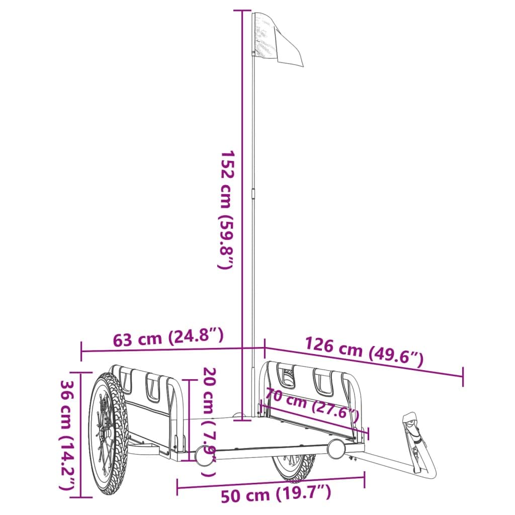 Remolque de bicicleta naranja de tela Oxford y hierro con recubrimiento en polvo, 126 x 63 x 36 cm, 45 kg, con reflector y bandera de seguridad para transporte, compras y uso al aire libre