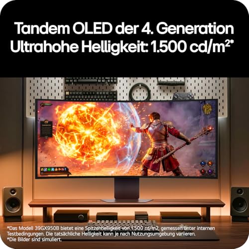 LG Ultragear™ 39GX950B-B 39 Zoll 21:9 Curved 5K2K OLED Gaming Monitor, 165Hz/330Hz Dual Mode, AI Upscaling, DisplayHDR True Black 500, AMD FreeSync Premium Pro, USB-C (90W), Schwarz