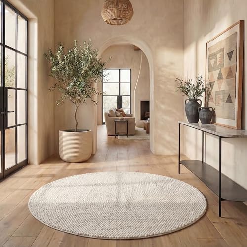 SAFAVIEH Natura Collection Area Rug - 12' Round, Ivory, Handmade Wool Blend, Textured Design, Ideal for Living Room, Bedroom, Dining Space (NAT620A)