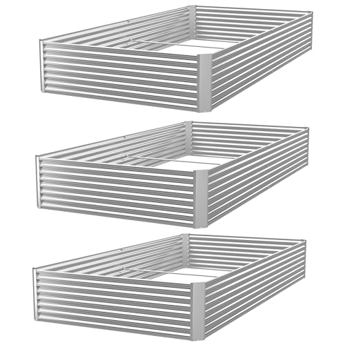 CATMANOR 3 Pack 8x4FT Corrugated Galvanized Steel Raised Garden Bed Outdoor, Metal Above Ground Garden Bed for Vegetables and Flowers, Raised Beds for Gardening by CATMANOR - Used condition - CA$112.03