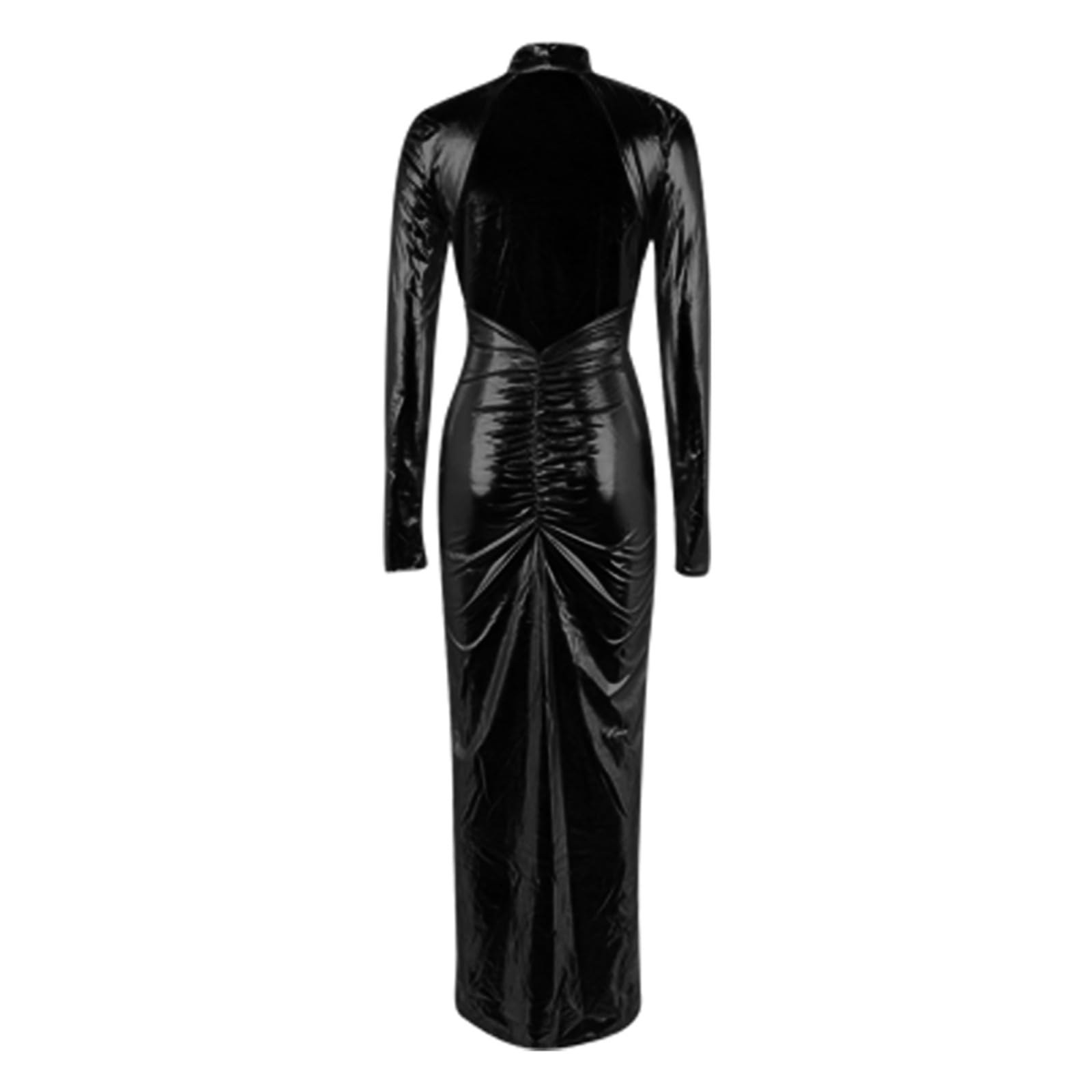 Genérico - Vestido casual para mujer de piel sintética con corte ajustado y espalda con elegancia metálica