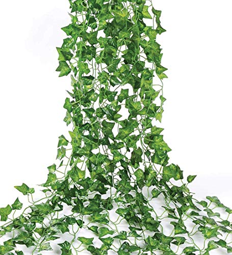ZWYOQI 84 Feet Artificial Ivy Leaf Plants Fake Vine Hanging Garland Greenery Foliage for Home Kitchen Garden Office Wedding Wall Decor (Ivy/12 Strands)