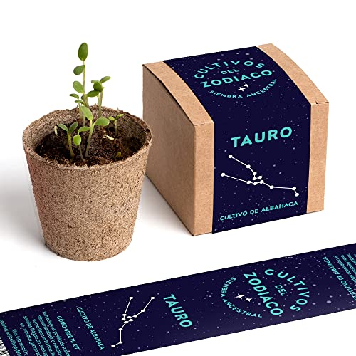 Cultivos del Zodiaco Tauro | Semillas de Albahaca | Kit de cultivo con bomba de semillas, sustrato y maceta | Regalo original para amantes del horóscopo | Resetea