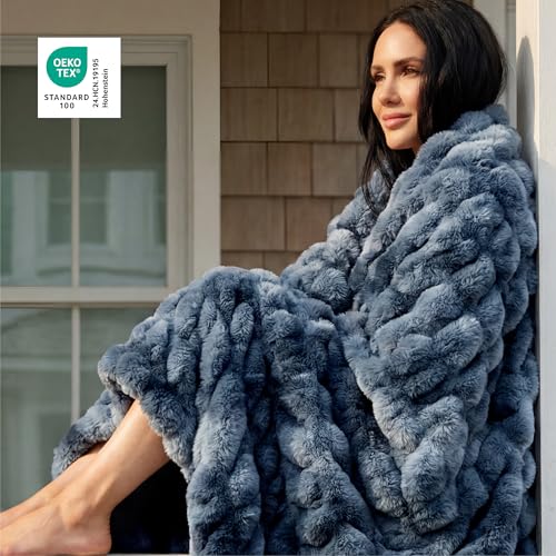 Image of Bedsure GentleSoft Fluffy Fuzzy Twin Blanket, Soft Cozy Fleece Faux Fur Blanket, Pink Decorations Coloring Couch Cover, Thick Warm Plush Women Men Birthday Gifts, Tie-dye Blue