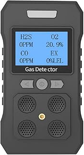 4 Gas Monitor Rechargeable Portable Gas Detector H2S O2 CO and LEL Multi Gas Monitor Professional Gas Sniffer with LCD Display Sound Light Vibration Alarm Mode.