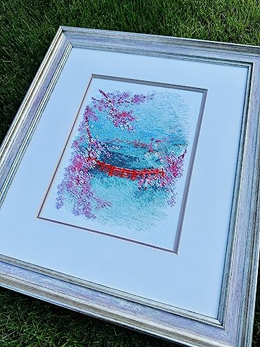 Image of RIOLIS - Sakura. Bridge 1745, Cross Stitch Kits 7,09 inch x 9,45 inch, Cross Stitch Kits for Beginners & Advanced, Crossstitching Kit Adult, Embroidery Counted Stitching Kit
