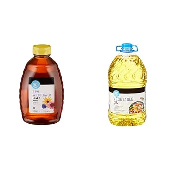 Amazon Brand Happy Belly Raw Wildflower Honey 2 Pound and Vegetable Soybean Oil 128 Fl Oz