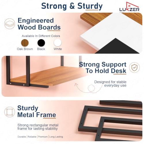 Image of Lukzer Wall Mounted Study Table with Multipurpose Storage Shelves (MMR-007 /Black & Oak Brown) Engineered Wood & Metal Frame, Space Saving Work Desk for Laptop, Bookshelf & Home Office (83x79x40 cm)