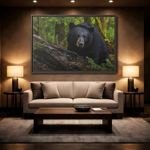 Impression sur toile ours noir avec finition cadre blanc 3 cm - 2