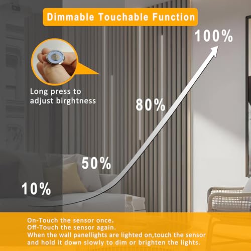 Black Wall Panels LED Lights,8PCS 3000K Self-Adhesive LED Light with Touch Switch for Wood Slat Walls,Under Cabinet Light