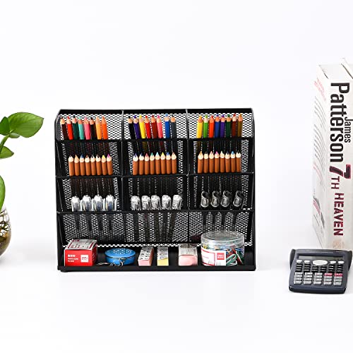 Marbrasse Mesh Desk Organiser, Multi-Functional Pen Holder, Desktop Stationary Storage Rack for School Home Office Art Supplies (Black)