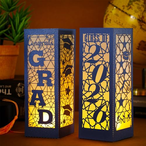 Image of Rossesay 6 Pcs Graduation Table Centerpieces Boxes Class of 2026 Graduation Lanterns for Centerpieces with LED Candles Congrats Grad School College Photo Props for Party Table Decoration (Blue)