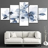 5 Panel Canvas Wall Art Grand Object of Art, Flowers Watercolor Illustration Pictures Modern Artwork for Home Decorations Ready to Hang - 60