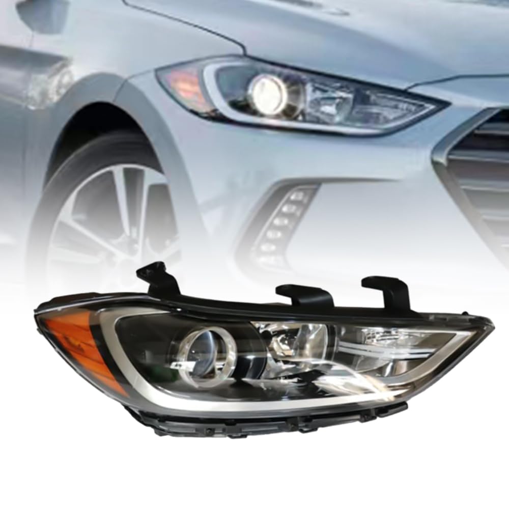 For 2017 2018 Hyundai Elantra SE | SEL | Value Edition Halogen Headlight Head Lamp Assembly Right Passenger Side Black Housing Replaces 92102-F3000 92102F3000 HY2503206