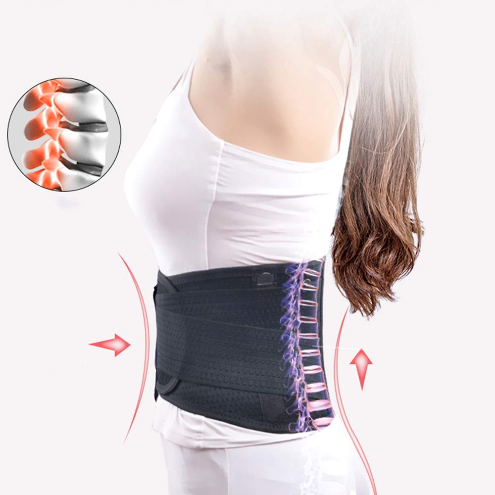 Cinturón de Soporte Lumbar, Correa de Cintura Lumbar, Faja Lumbar para Espalda para Hombres y Mujer, Aliviar el Dolor y Prevenir Lesiones,Negro,XL