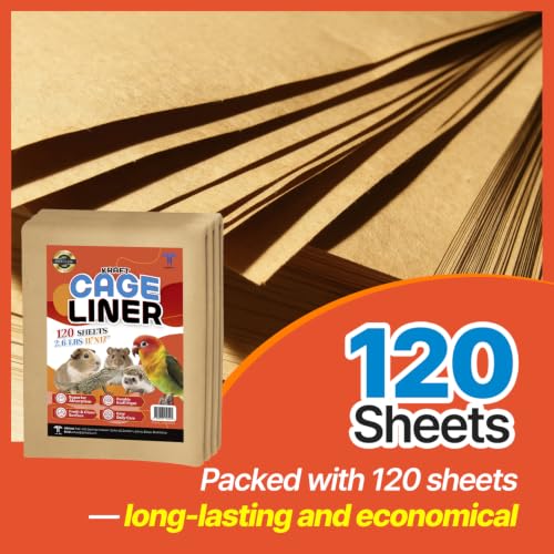 Image of T TORTO9 Kraft Bird Cage Liners 11 x 17 Inch, 120 Sheets, Absorbent Paper Tray Liners for Large Bird Cages, Pre-Cut Disposable Cage Bottom Liners