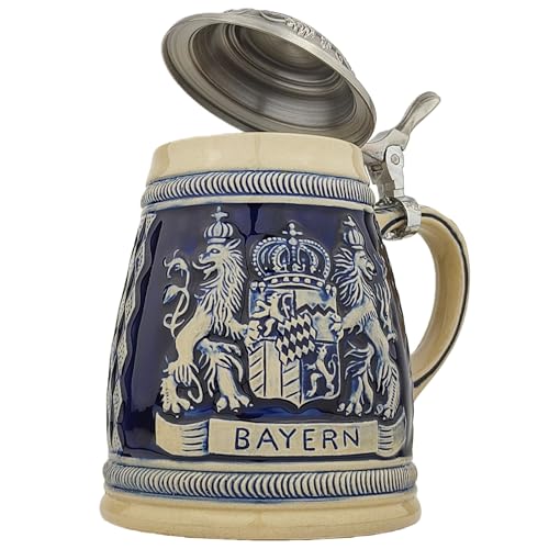 EVERSTYLE Bierkrug mit Deckel 0,6L – Klassischer Bayern Steinkrug mit Relief-Wappen – Ideal für Zuhause, als Dekoration & zur Sammlung – Geschenk für...