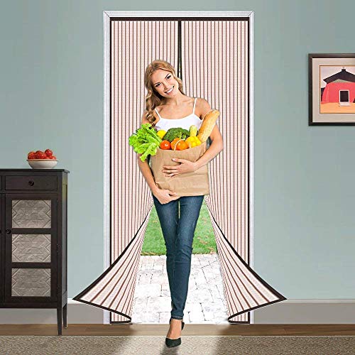 Preisvergleich Produktbild CHENG Magnetischer Fliegenvorhang Moskitonetz 120x205cm, Fliegengitter Schiebetür Hände frei, faltbar, Luft kann frei strömen, für Türen / Patio - Braun
