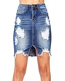 Lavable en la lavadora Mujeres Corto Falda Rotos De Mezclilla Mini Vaquera Faldas Azul Marino M