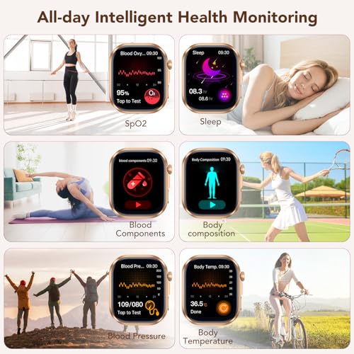 Smartwatch Damen mit EKG 𝐇𝐑𝐕 Blutdruck Herzfrequenz: Smart Watch Gold 𝐄𝐂𝐆 Gesundheitsuhr 1… – Ansicht 6