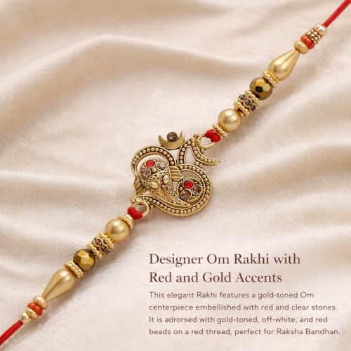 Image of Riddhika Ventures Glorious Gold Plated Religious Diamond Ring Rakhi || Traditional Rakhi Set of 2 & Festive Gift || Rakhi Gift Combo for Bhaiya Bhabhi