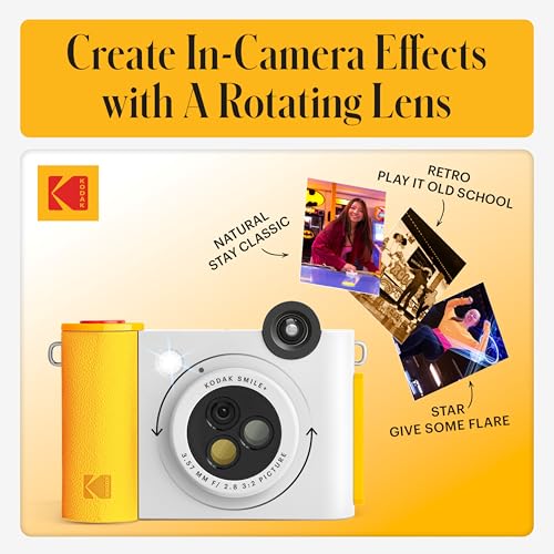 Image of Kodak Smile+ 2-in-1 Digital Instant Print Camera & Photo Printer Gift Bundle + Case + Zink 2x3 Sticky Back Photo Paper 20pk + Album + Sticker Sets + Sticker Frames + Hanging Frames + Markers - White