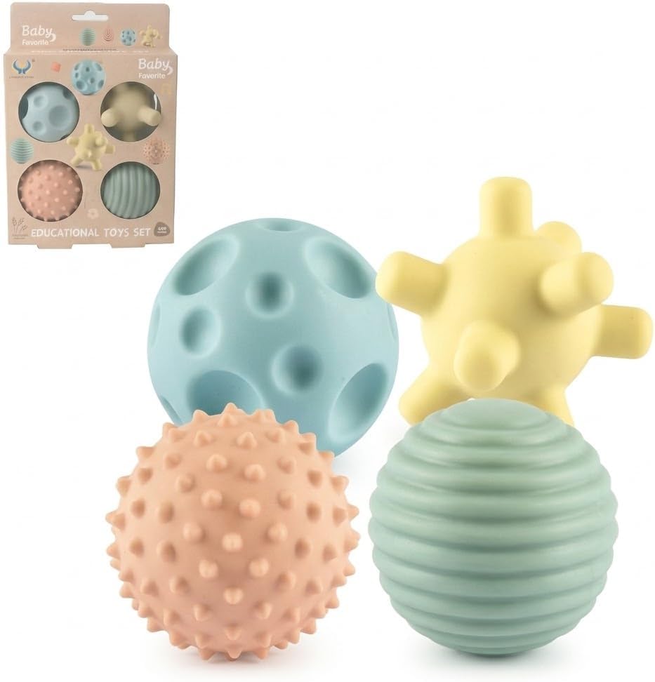 Baby Sensory Balls for Babies 6–12 Months, 4PCS Soft Textured Grasp Toys, Montessori Infant Sensory Toys with Wheat Straw Material for Tactile Play and Fine Motor Skills, Baby Gift