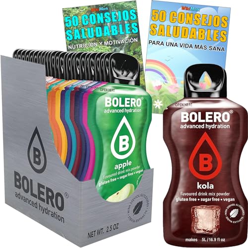 Lote Bebida Bolero (12 x 9 Gr) Sabores MIX Hidratante con Vitamina C, Sin Azúcar + Tarjeta con 100 Consejos Saludables y Vida Sana x WikiMark (12 Sobres + Tarjeta 100 Consejos, MIX)
