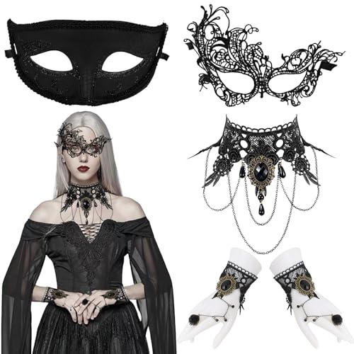Venezianische Maskerade Maske für Paare Masquerade Maskenball Damen Herren, Spitzenmaske Schwarz Damen set für Halloween Karneval Abendkleid Party Venezianische Maskerade Maske für Paare Masquerade Maskenball Damen Herren, Spitzenmaske Schwarz Damen set für Halloween Karneval Abendkleid Party