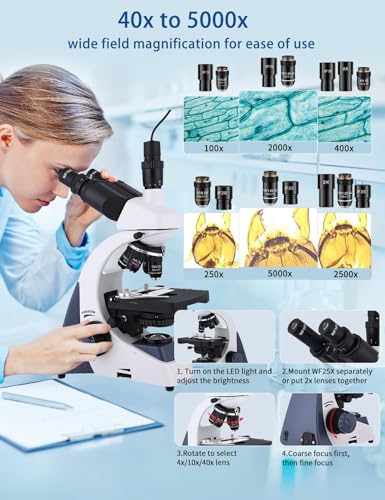 Image of Microscope for Adults 40X-5000X Magnification Lab Grade with Dual Mechanical Stages and HD USB (Compound Microscope)