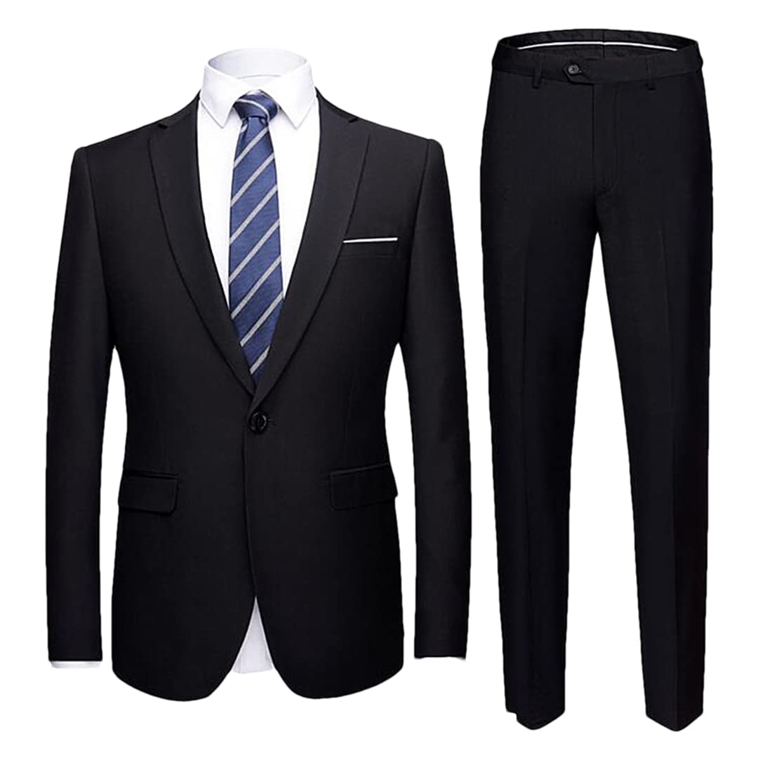Męski garnitur slim fit, męski garnitur 2-częściowy zestaw, marynarka, kamizelka spodnie, męski garnitur smokingowy, 1 przycisk czarny, M
