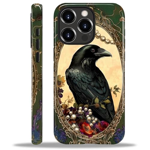 Coque iPhone 14 Pro silicone résistant aux chocs au motif corbeau perlé élégant